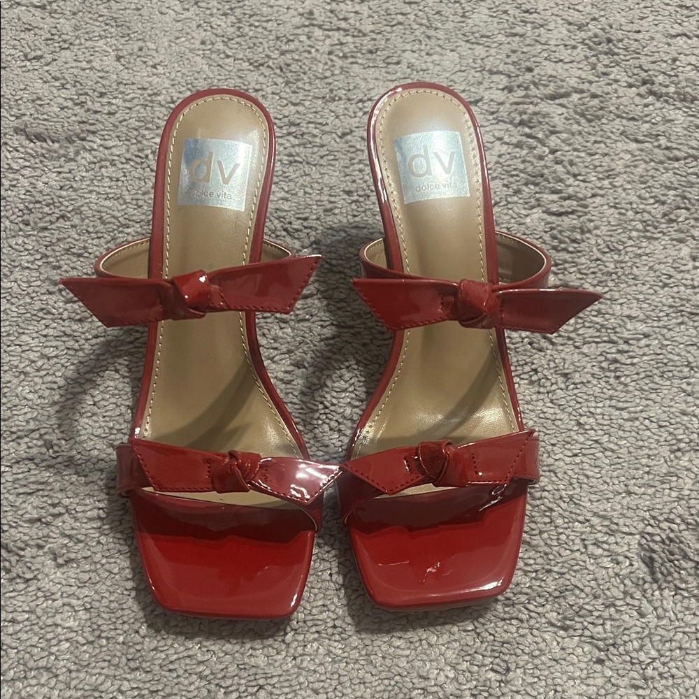 DV by Dolce Vita Red Patent Bow Slide Heels